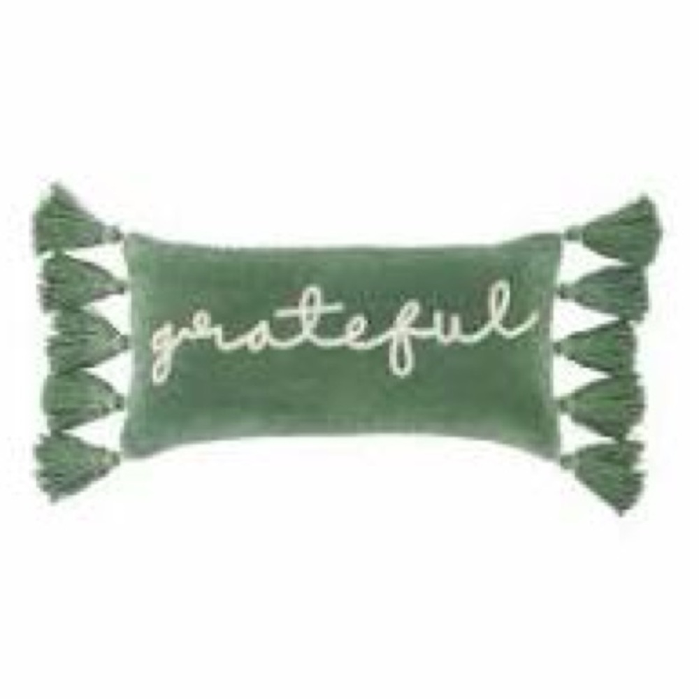 Mud Pie Grateful Velvet Lumbar Pillow With Tassels Thanksgiving Christmas NWT